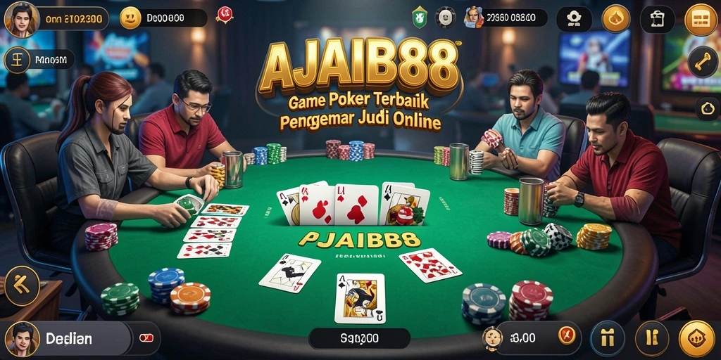 Tampilan gameplay Poker yang mendebarkan dan interaktif di AJAIB88.