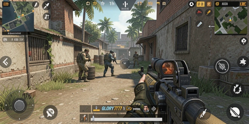 Gameplay <strong>GLORY777</strong> dengan aksi tembak-menembak yang intens.