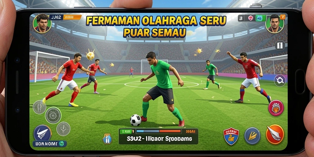 Screenshot gameplay JJ62 menampilkan aksi seru di lapangan olahraga.