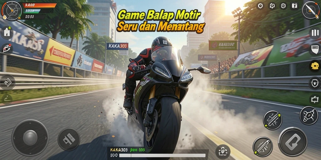Screenshot gameplay KAKA303 yang menunjukkan balapan motor yang intens.