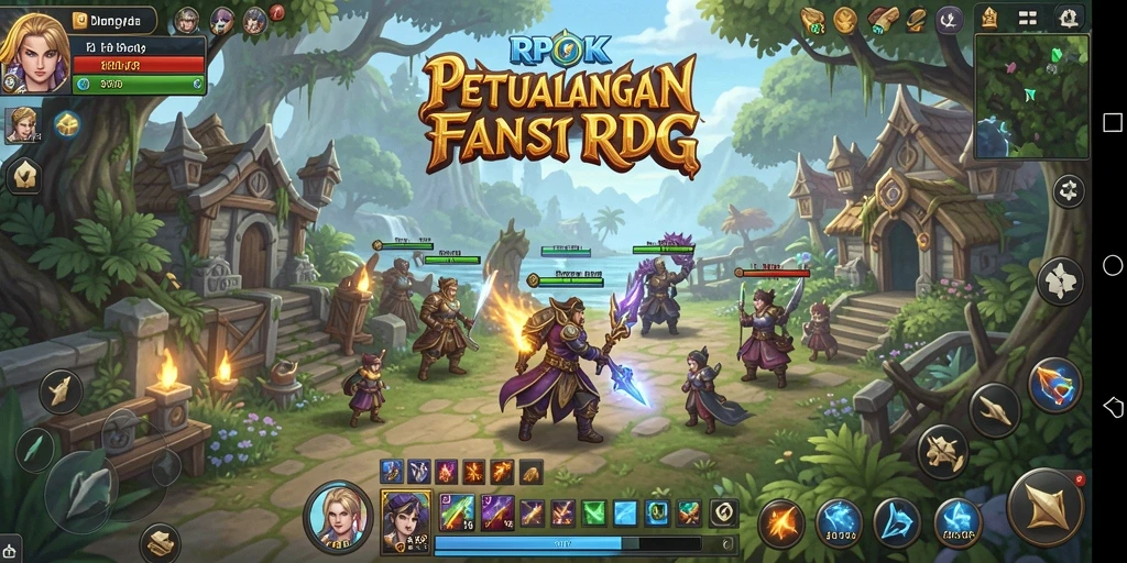 Tangkapan layar utama RPOK menampilkan pertarungan mendebarkan di dunia fantasi.